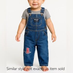 Oshkosh B’gosh Vestbak denim flannel red overalls, size 12 months
